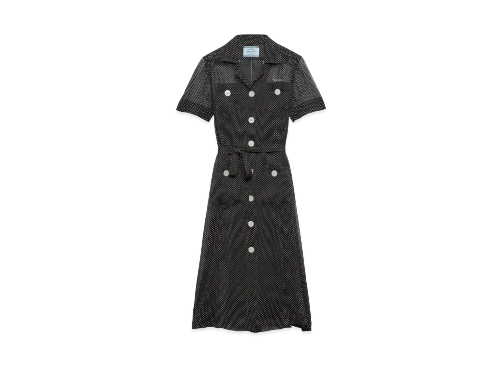 PRADA Women's Polka-Dot Silk Chiffon Shirt Dress "Black"