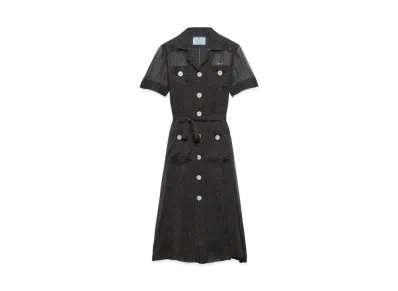 PRADA Women's Polka-Dot Silk Chiffon Shirt Dress "Black"