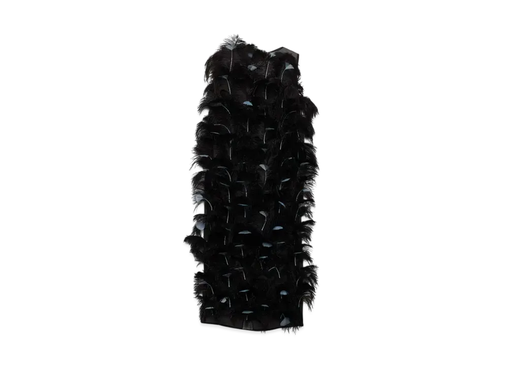 PRADA Women's Feather-Embellished Silk Organza Dress "Black"