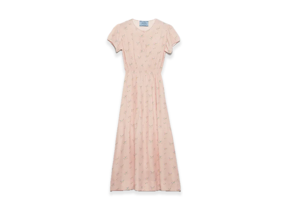 PRADA Floral Print Pongee Dress "Pale Pink"