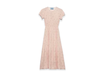 PRADA Floral Print Pongee Dress "Pale Pink"