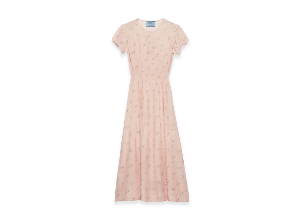 PRADA Women's Floral Print Ponge Dress "Peach"
