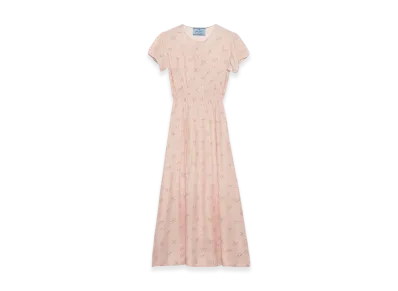 PRADA Women's Floral Print Ponge Dress "Peach"