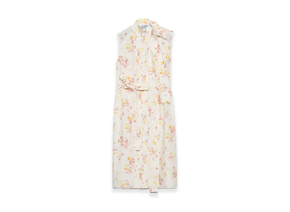 PRADA Pleated Floral Print Poplin Dress "Pink"