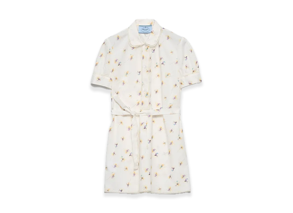 PRADA Floral Print Poplin Minidress "Cream White"