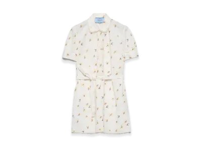 PRADA Floral Print Poplin Minidress "Cream White"