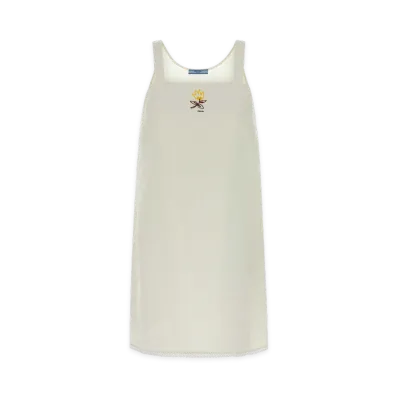 PRADA Women's Embroidered Slubbed Fabric Mini-Dress "White"