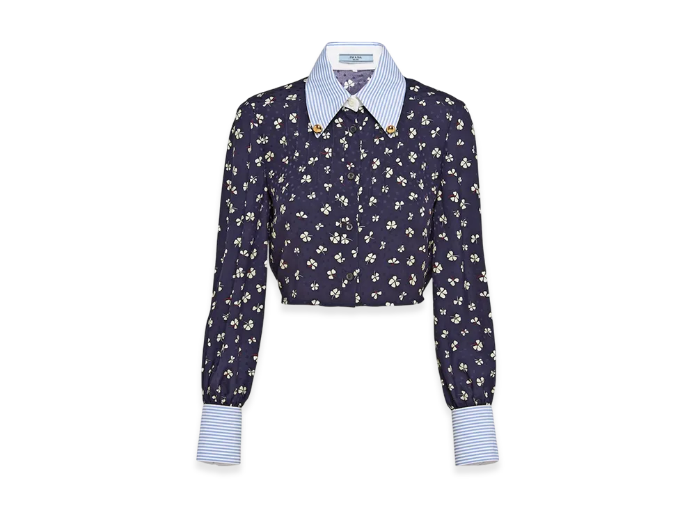 PRADA Women's Silk Jacquard Print Shirt "Navy"