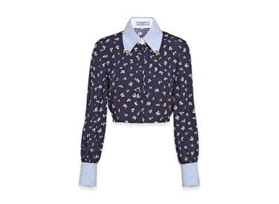 PRADA Women's Silk Jacquard Print Shirt "Navy"