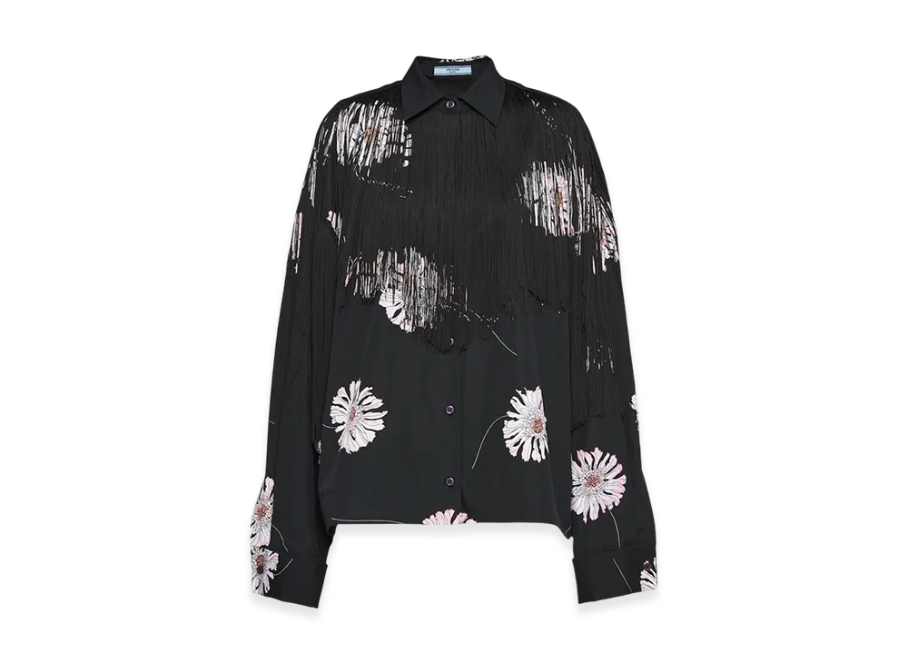 PRADA Women's Printed Poplin Shirt Fringe "Pink"