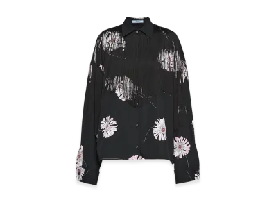 PRADA Women's Printed Poplin Shirt Fringe "Pink"
