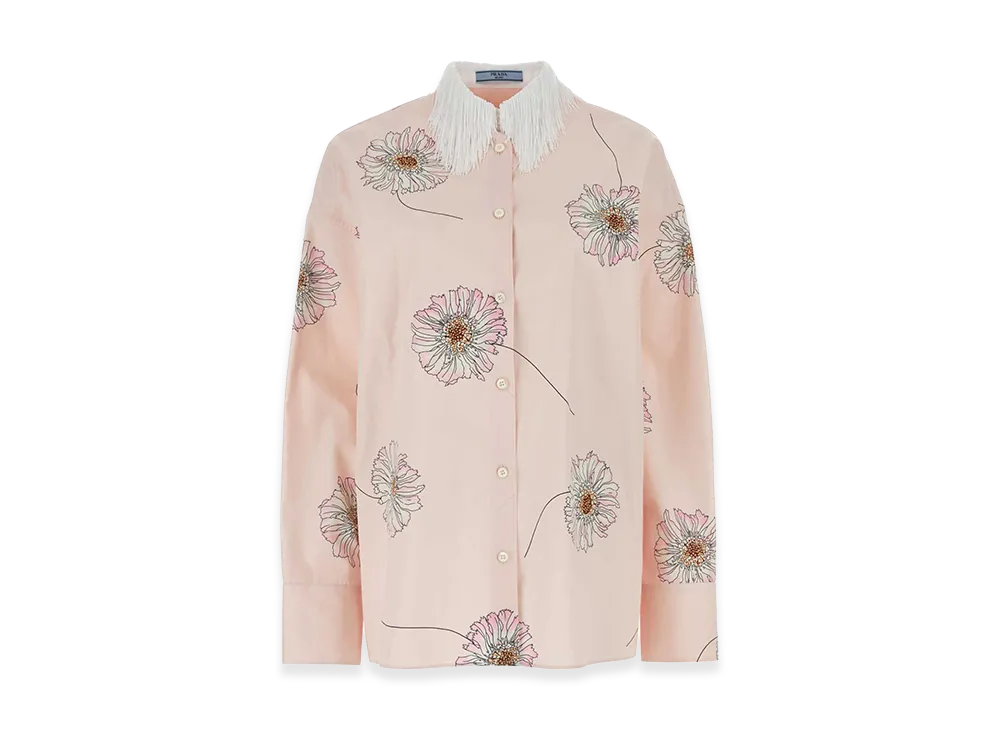 PRADA Women's Printed Poplin Oversize Shirt "Pink"