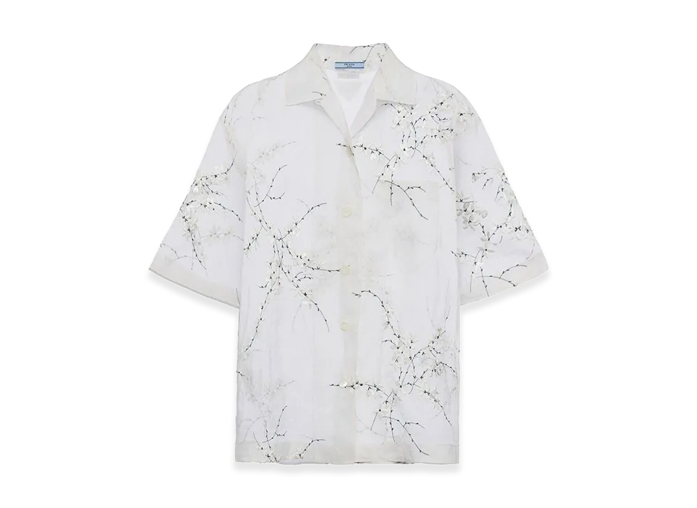PRADA Women's Silk Blend See-Through Shirt "White"