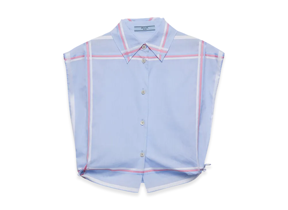 PRADA Women's Checked Cropped Cotton Shirt "Light Blue"