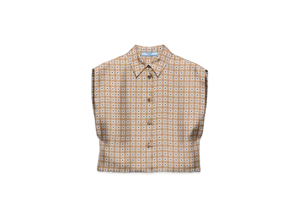 PRADA Women's Printed Twill Silk Shirt "Beige"