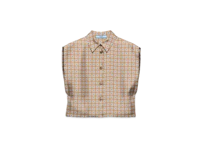 PRADA Women's Printed Twill Silk Shirt "Beige"