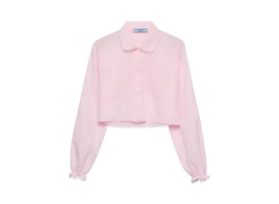 PRADA Women's Embroidered Cropped Batiste Shirt "Pink"