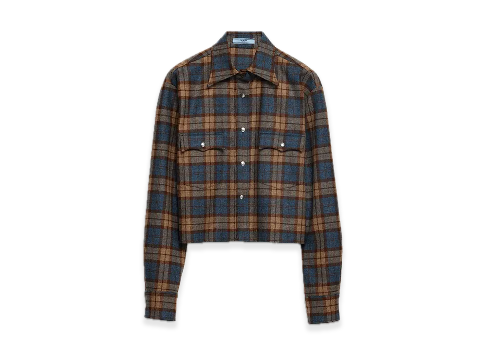 PRADA Check Wool Twill Shirt "Brown"