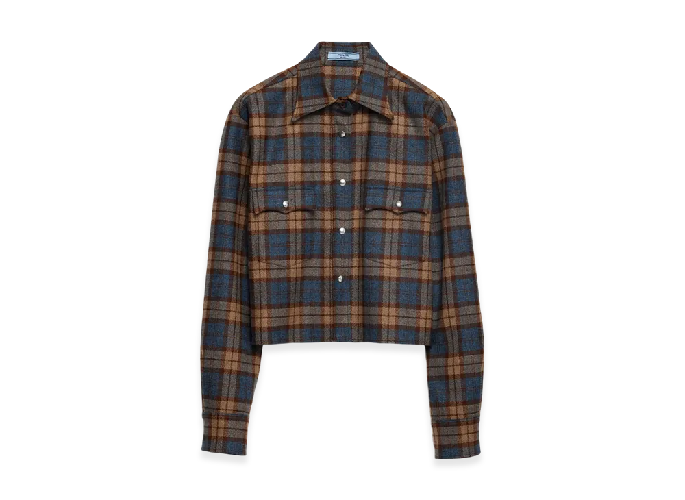 PRADA Women's Checked Wool Twill Shirt "Tobacco"