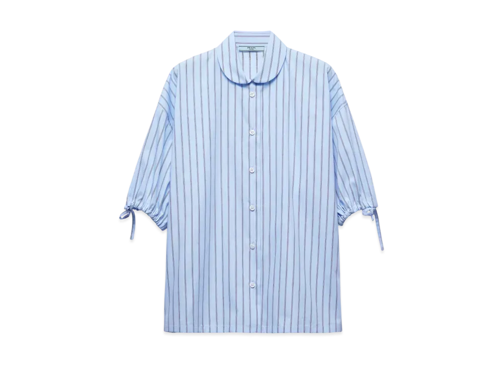 プラダ ウィメンズ ストライプ ポプリン 半袖シャツ  