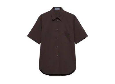 PRADA Women's Short-Sleeved Stretch Poplin Shirt "Dark Brown"