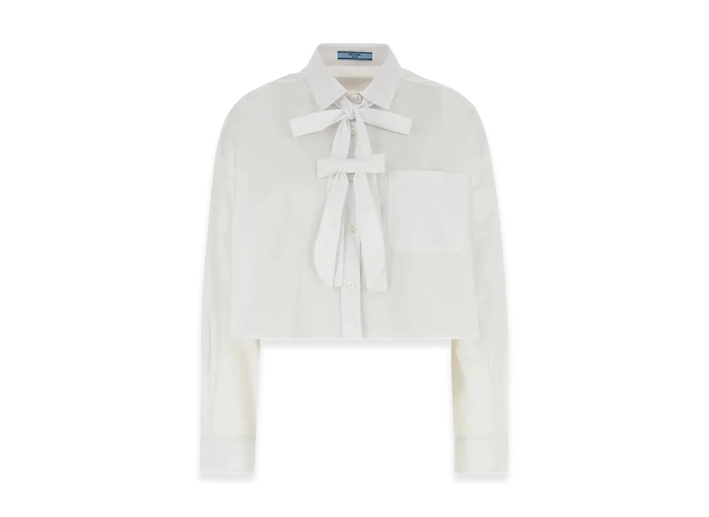 PRADA Women's Bow-Detail Cropped Shirt "White"