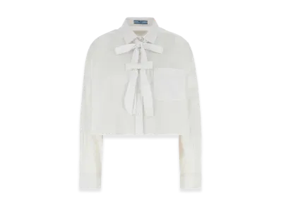 PRADA Women's Bow-Detail Cropped Shirt "White"