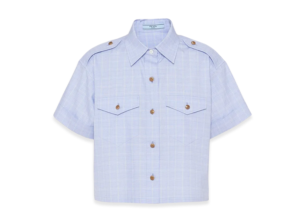 PRADA Women's Short-Sleeved Prince Of Wales Shirt "Sapphire Blue"