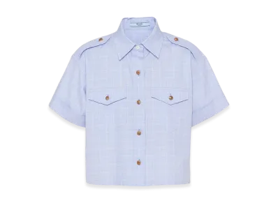 PRADA Women's Short-Sleeved Prince Of Wales Shirt "Sapphire Blue"