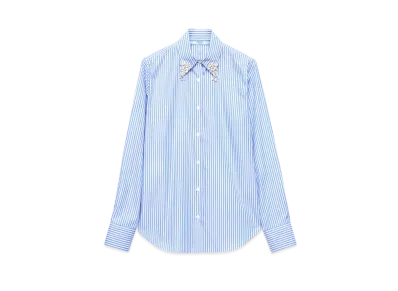PRADA Women's Embroidered Stripe Poplin Shirt "Blue"