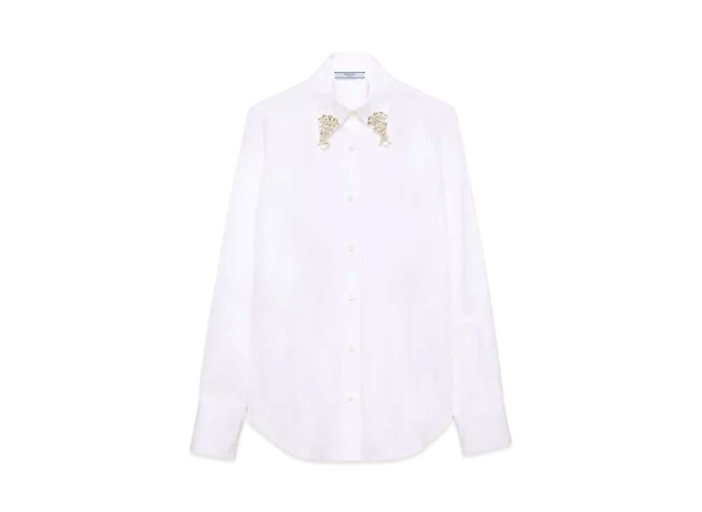 PRADA Women's Embroidered Poplin Shirt "White"