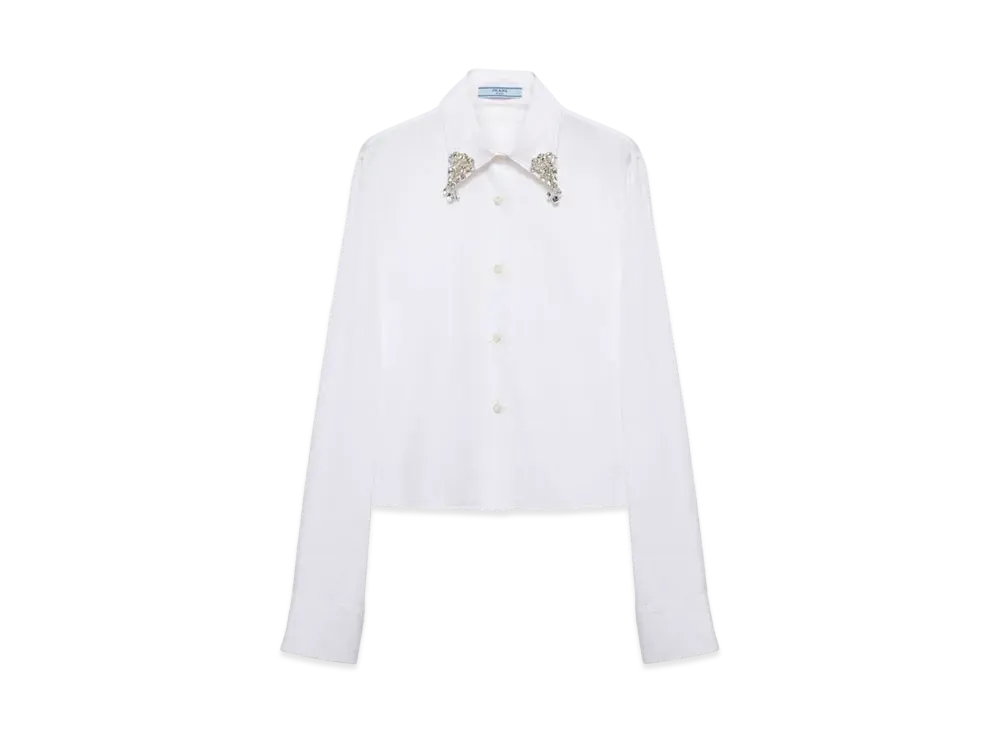 PRADA Women's Embroidered Poplin Shirt "White"