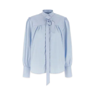 PRADA Women's Lavalliere Collar Shirt "Light Blue"