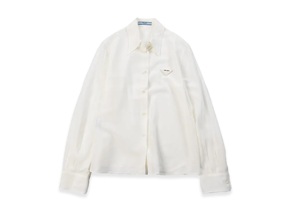 PRADA Women's Silk Logo Long Sleeve Sheer Shirt "White"