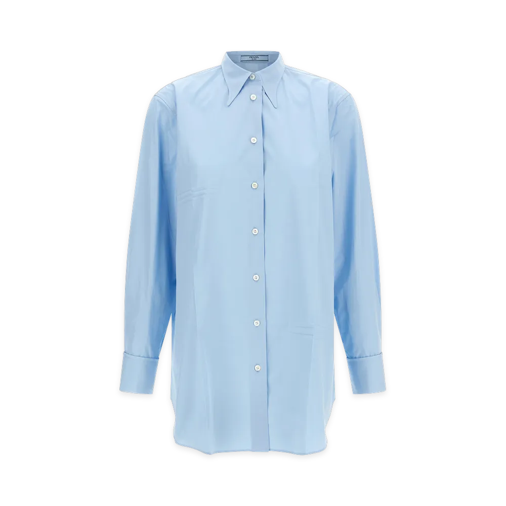 PRADA Women's Poplin Shirt With Pleats "Light Blue"