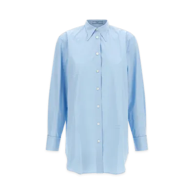 PRADA Women's Poplin Shirt With Pleats "Light Blue"