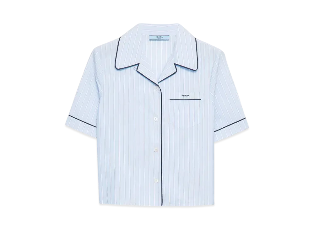 PRADA Women's Striped Chambray Bowling Shirt "Light Blue"