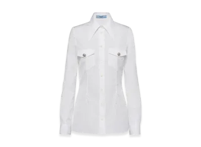 PRADA Women's Poplin Shirt Jewel Buttons "White"