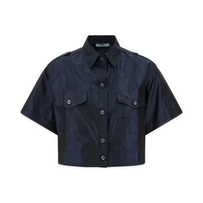 PRADA Women's Cropped Taffeta Shirt "Blue"