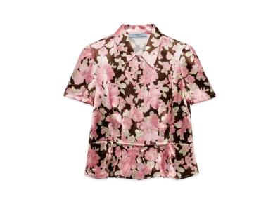 PRADA Women's Floral Print Satin Shirt "Dark Brown"