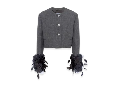 PRADA Wonen's Cropped Jacket With Feather "Dark Gray"