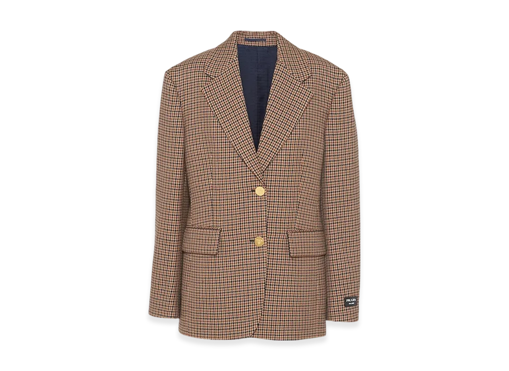 PRADA Women's Single-Breasted Houndstooth Check Jacket "Tobacco"