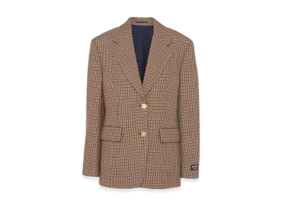 PRADA Women's Single-Breasted Houndstooth Check Jacket "Tobacco"