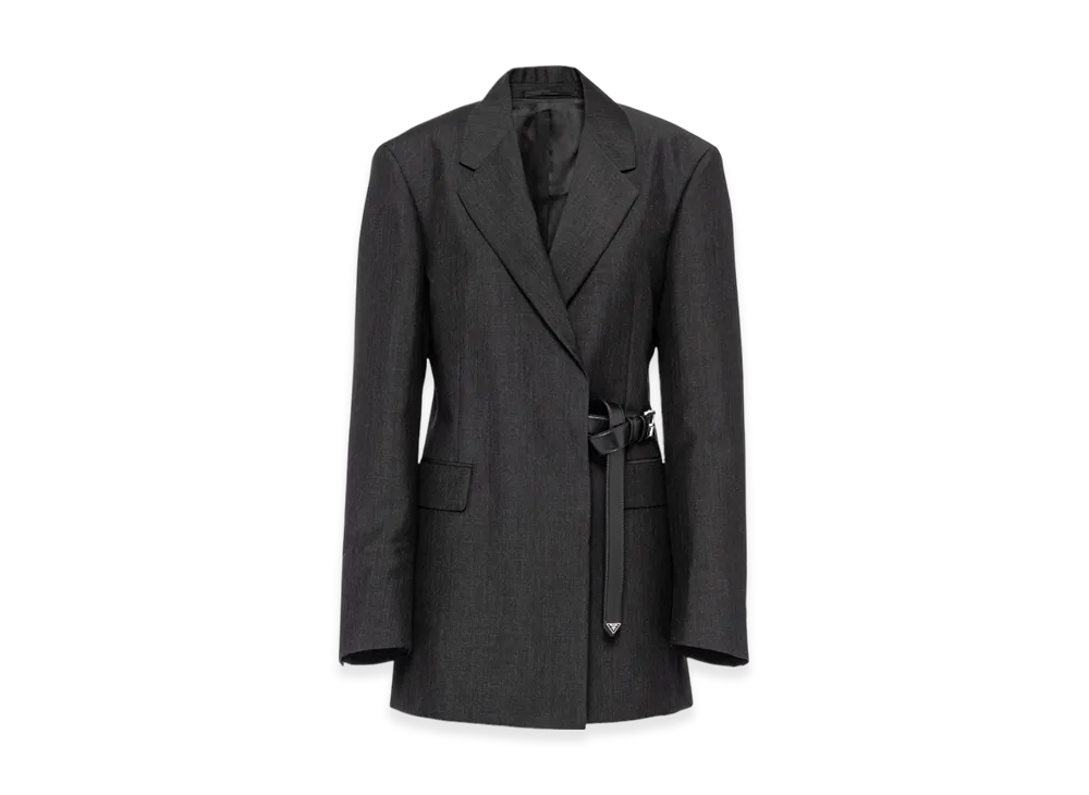 PRADA Women's Double-Breasted Kid Mohair Jacket "Anthracite Gray"