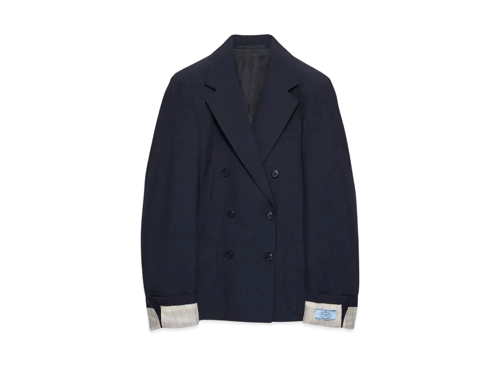 PRADA Women's Double-Breasted Kid Mohair Jacket "Navy"