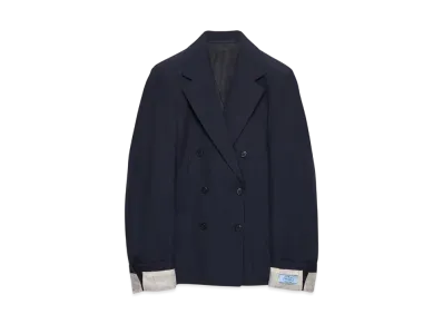 PRADA Women's Double-Breasted Kid Mohair Jacket "Navy"