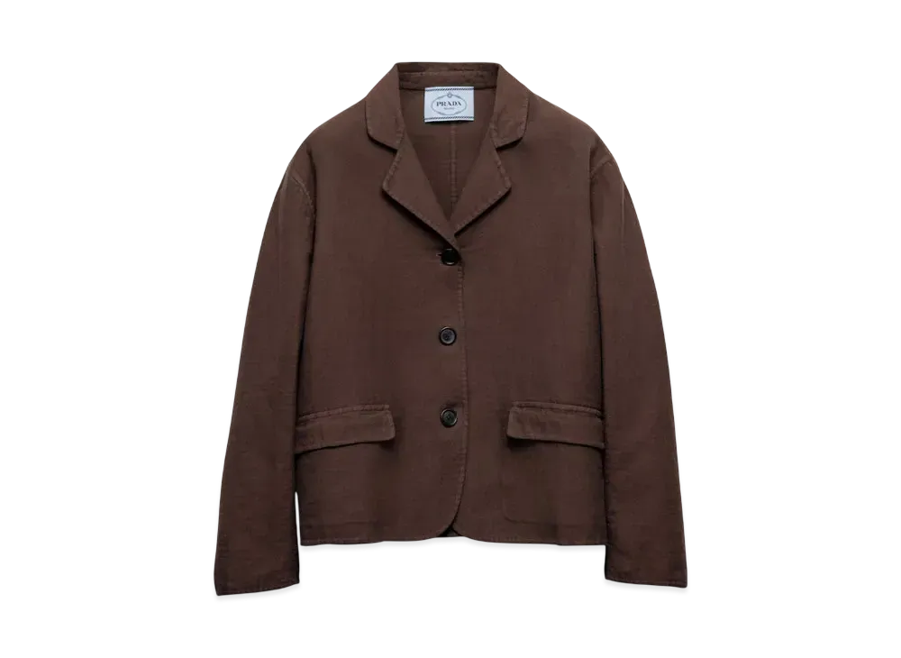 PRADA Women's Single-Breasted Old Double Cotton Jacket "Dark Brown"