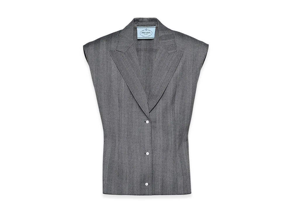 PRADA Women's Single-Breasted Pinstripe Wool Vest "Iron Gray"