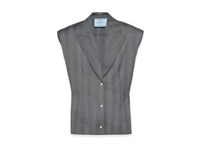 PRADA Women's Single-Breasted Pinstripe Wool Vest "Iron Gray"