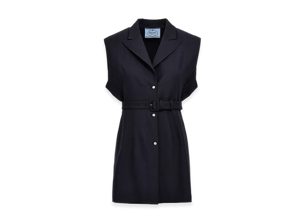 PRADA Women's Belt Wool Vest "Blue"